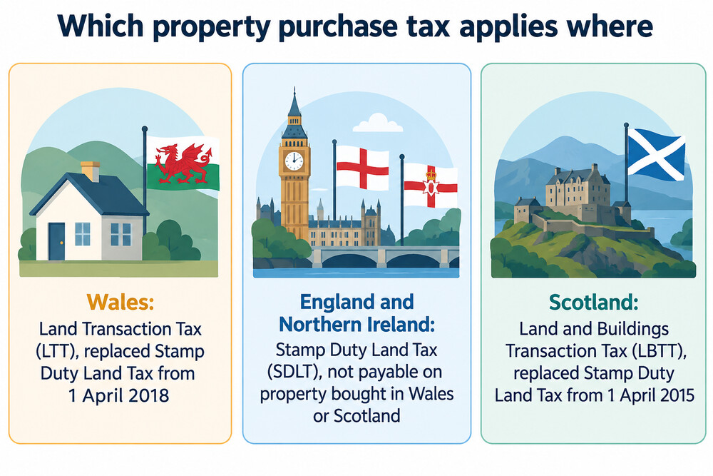 A map of the United Kingdom showing which property tax applies in each nation