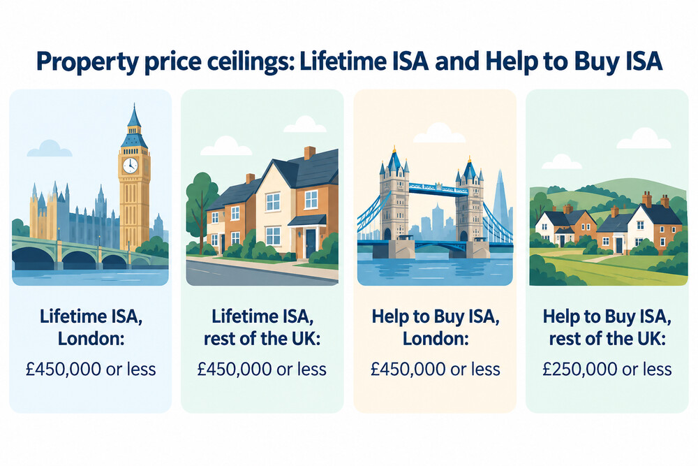 A simple comparison of the two property price ceilings, one line for London and one for the rest of the UK