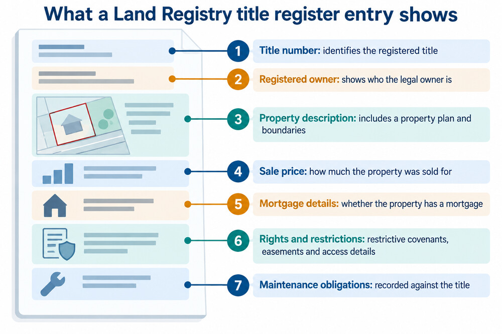 A screenshot of a Land Registry title register entry showing the title number and owner details