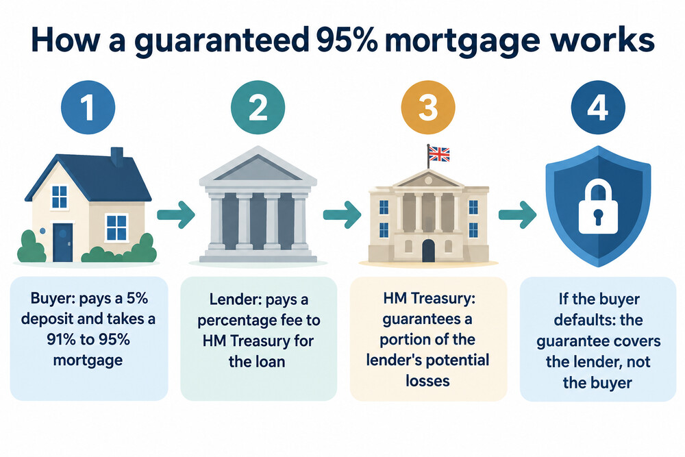 How the government guarantee sits between the lender and HM Treasury, with the borrower dealing only with the lender