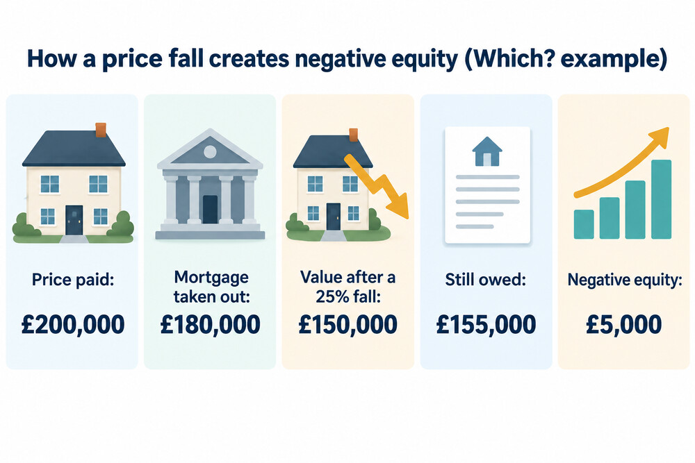 Diagram of a house price falling while the mortgage balance stays higher