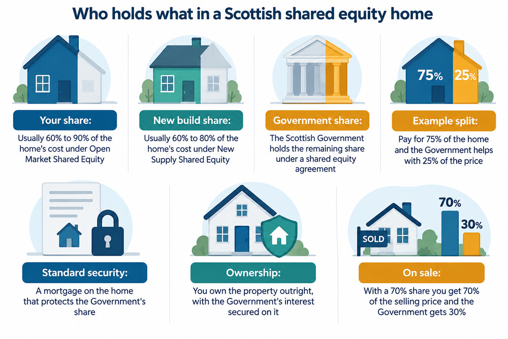A diagram showing a home split into an owner's stake and the Scottish Government's stake