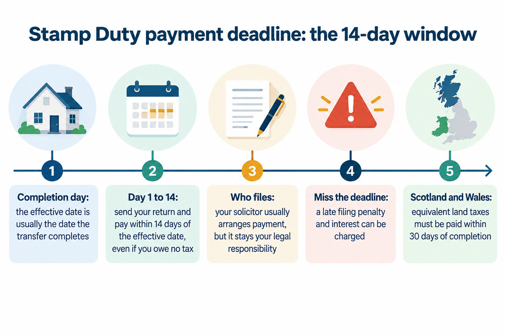 A calendar showing completion day and the 14-day filing window closing