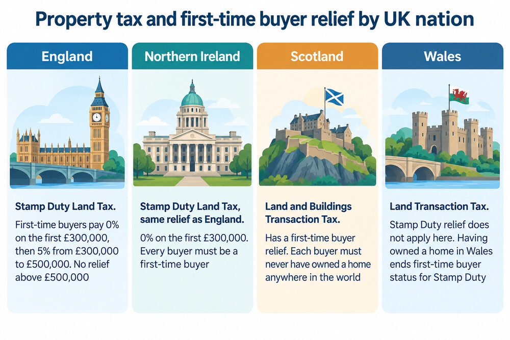 A map of the United Kingdom showing which property tax applies in each nation