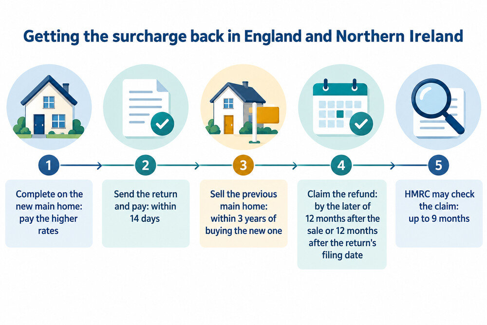 A timeline from buying a new home to selling the old one and claiming back the surcharge