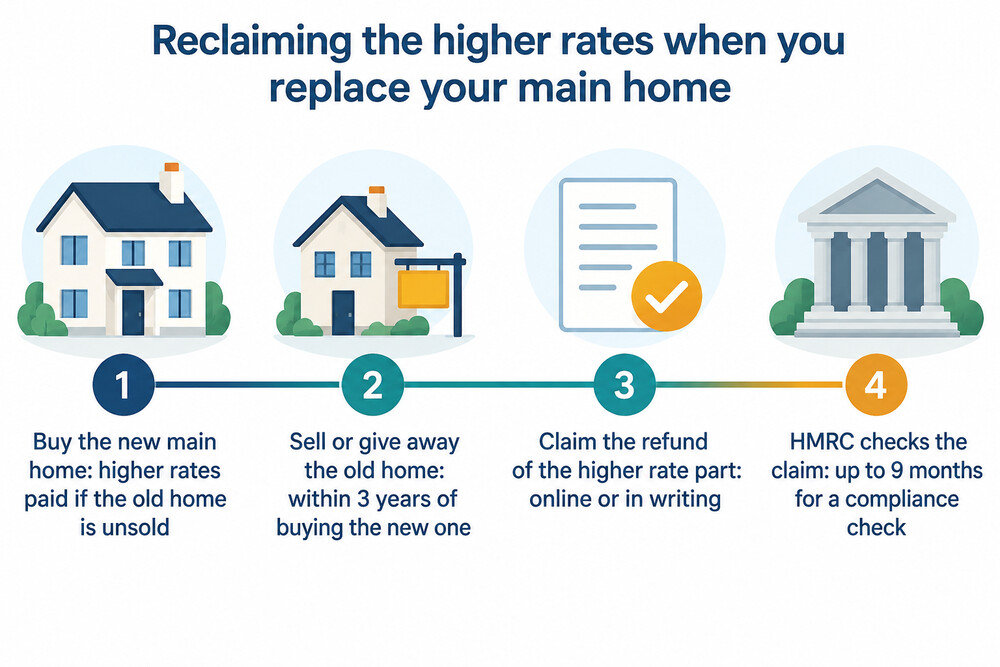 A timeline showing the purchase of a new home, the sale of the old one and the three-year refund window