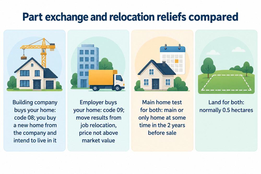 A comparison of the conditions for the part exchange relief and the employer relocation relief