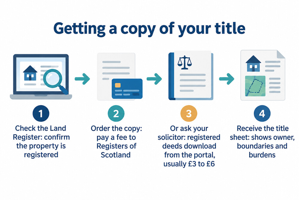 A flow showing how a request for a title copy moves from the owner to Registers of Scotland and back