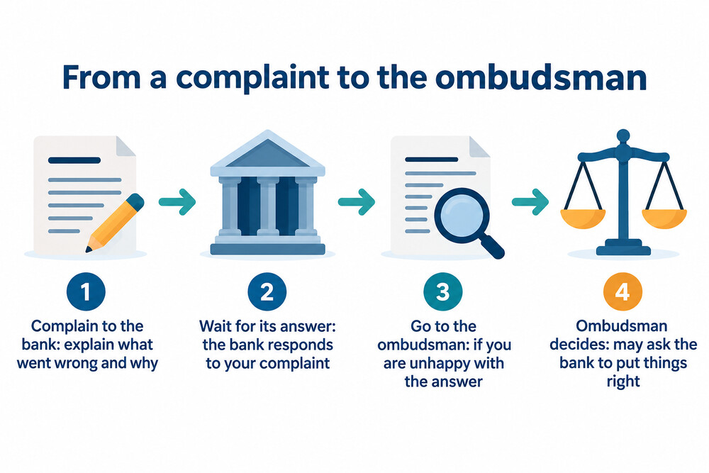 The steps from a complaint to the bank to the ombudsman's decision