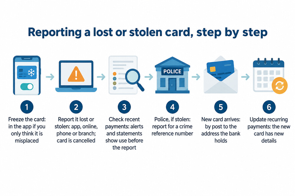 The order in which to report a lost or stolen card