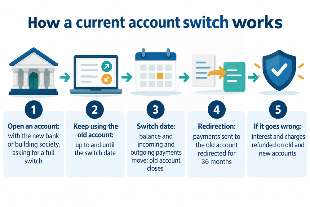 Current Account Switch Service steps from opening a new account to the old account closing