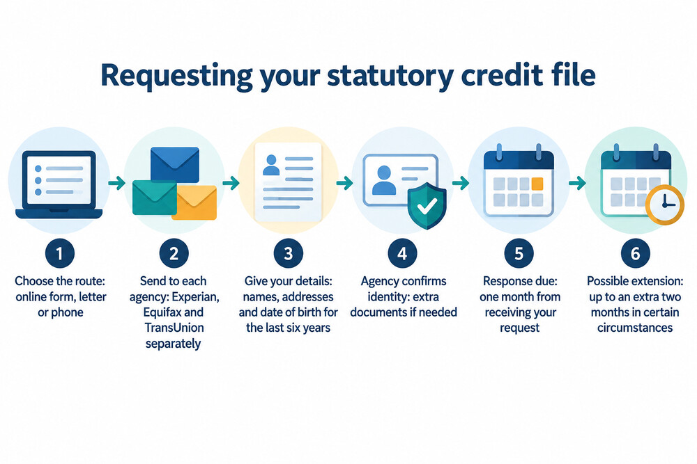 A flow showing a request being sent to each agency, identity being confirmed, and the file arriving within the one-month deadline