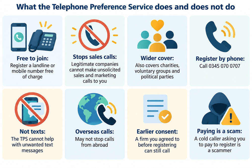 A person holding a landline phone, about to register the number with the Telephone Preference Service