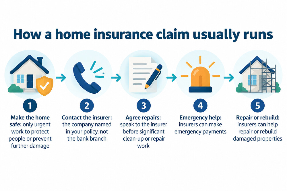 The steps in a home insurance claim, from first contact to repair
