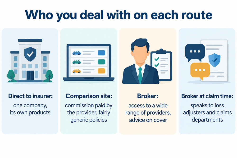 How a broker sits between you and several insurers, compared with buying direct from one
