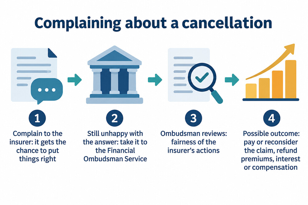 Flow diagram of a complaint moving from the insurer to the Financial Ombudsman Service and possible outcomes