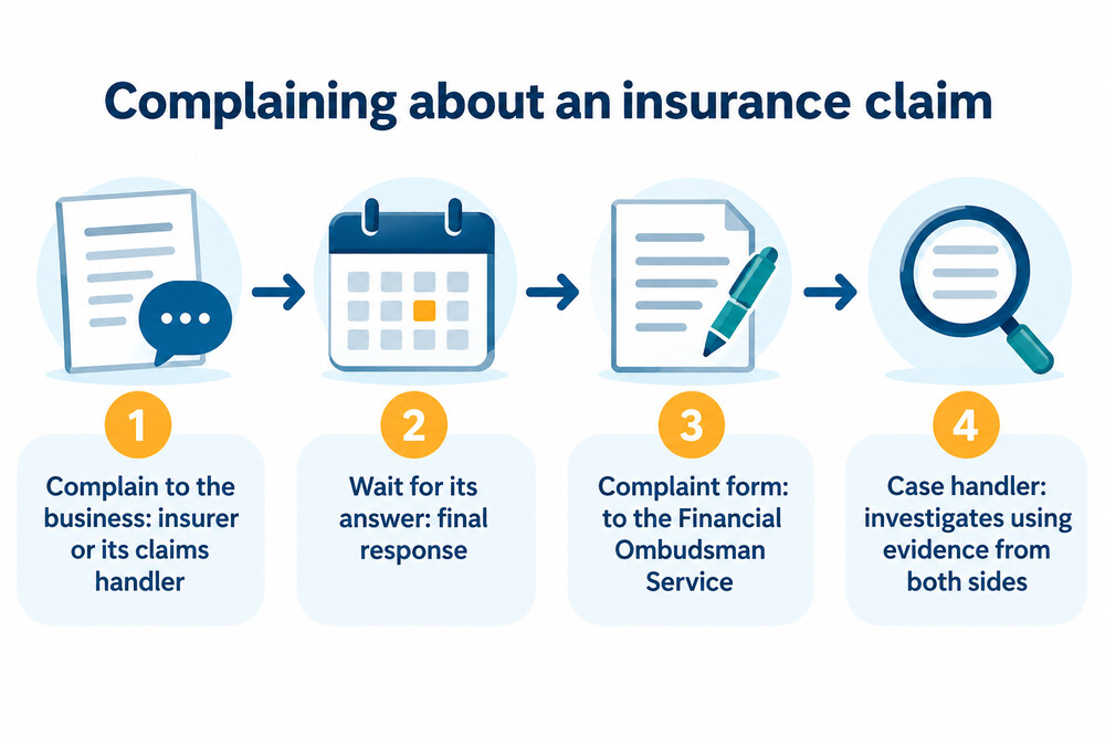 The steps in an insurance claim complaint, from the business to the ombudsman