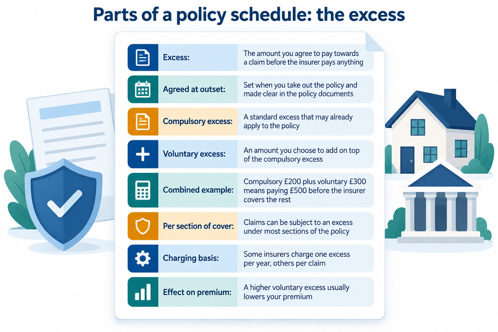 A policy schedule with the excess figure highlighted