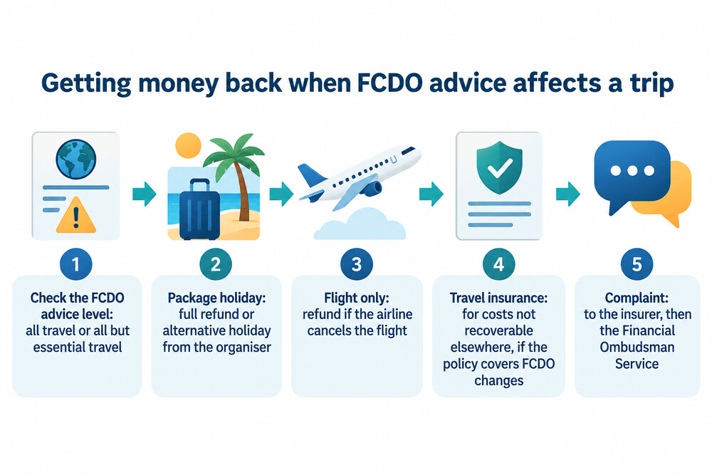 Where to go for money back when FCDO advice cancels a trip
