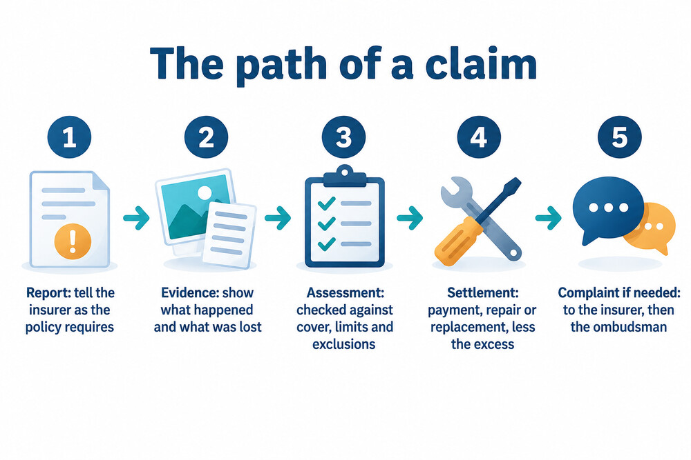 Flow of an insurance claim from reporting to settlement