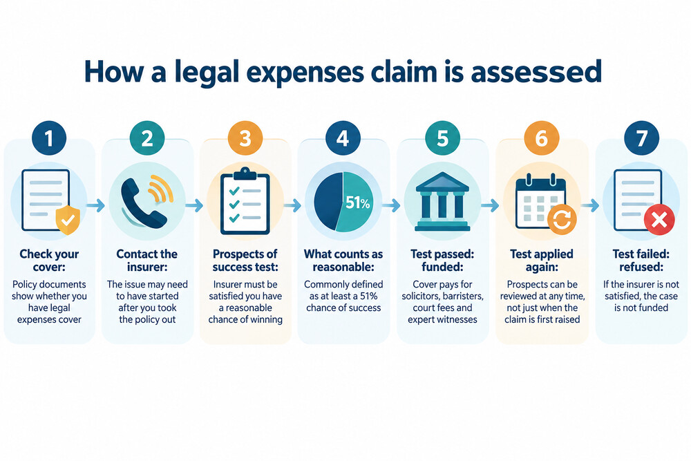 A solicitor's assessment letter weighing the evidence for and against a claim, with a 51% threshold marked