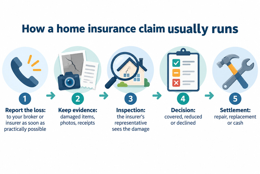 How a home insurance claim moves from reporting the damage to settlement