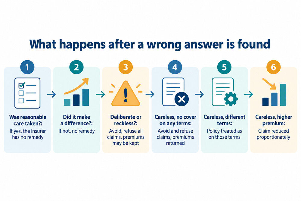 A diagram of how an insurer's options depend on the type of wrong answer