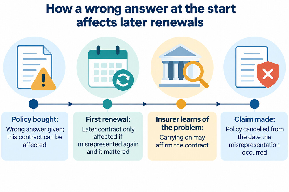 A timeline showing a policy bought, renewed twice, and a claim made in the third year