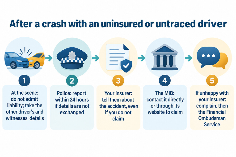 How a claim after an uninsured or hit and run accident moves from the scene to compensation