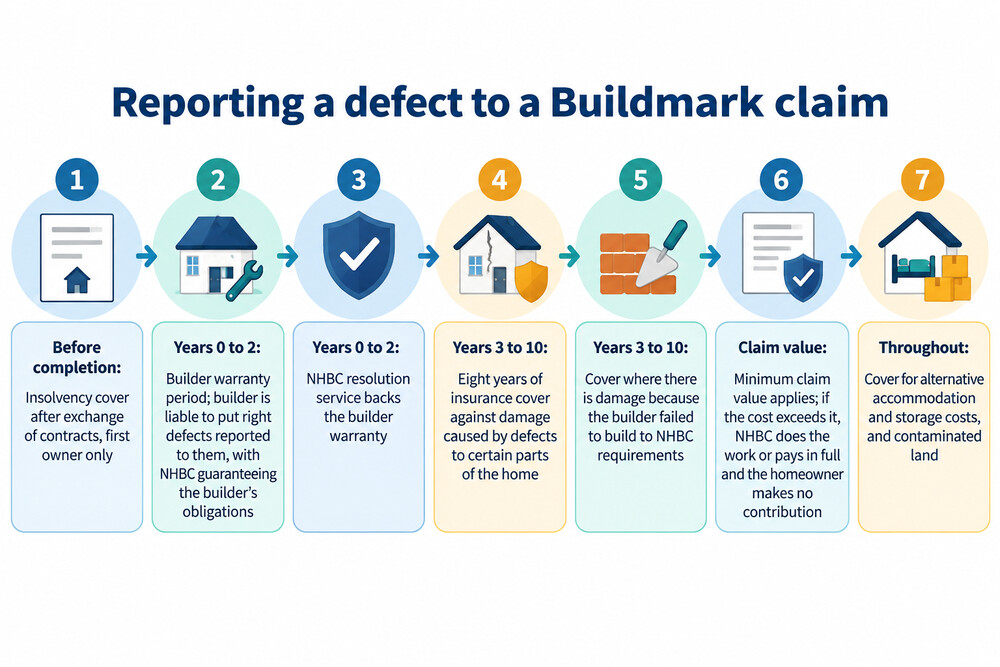 A flow diagram showing the steps from reporting a defect to a warranty claim
