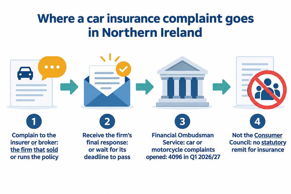 How a car insurance complaint in Northern Ireland moves from the insurer to the ombudsman