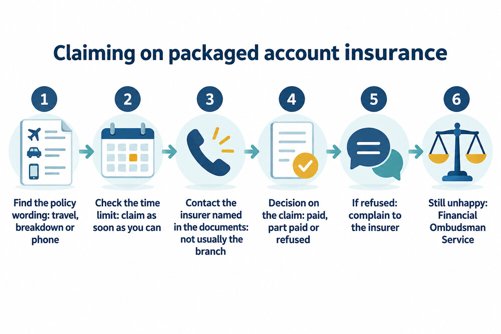 What the diagram explains: the steps from making a claim to taking a complaint further