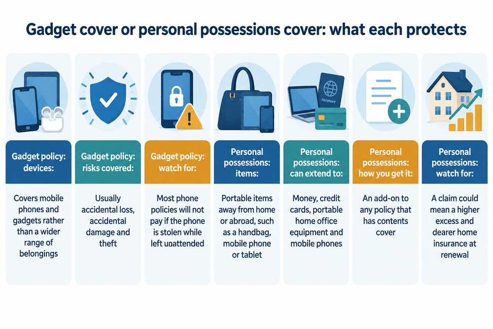 A phone insured through a home policy add-on compared with a standalone gadget policy