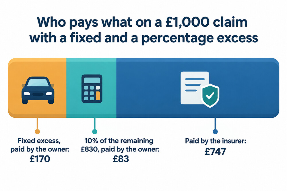 How a £1,000 vet bill is split with a £170 fixed excess and a 10% percentage excess