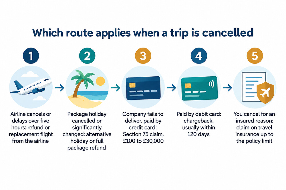 How to decide which route to claim through when a trip is cancelled