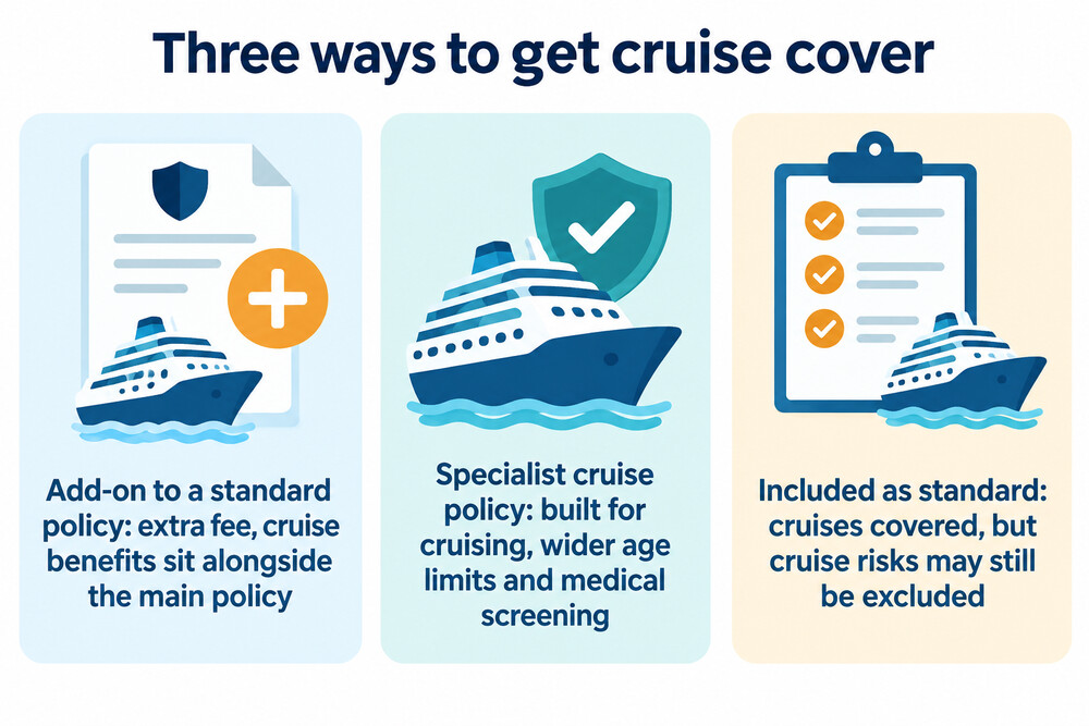 A comparison of three routes to cruise cover: add-on, specialist policy and included as standard