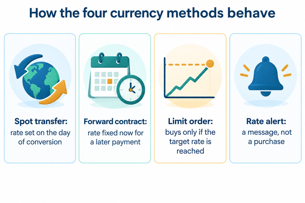 What each currency method fixes and when, in plain words