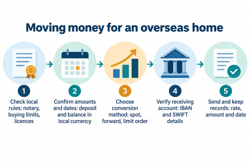 Step by step flow of a currency transfer for a property purchase