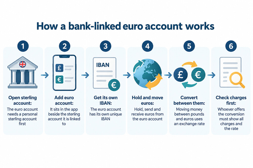 A euro account shown alongside a pound account in the same banking app