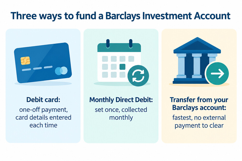 The three funding routes into a Barclays Investment Account