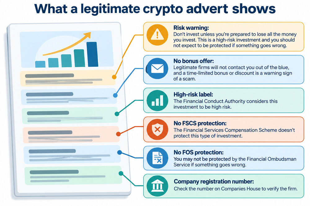 An example of the standard risk warning banner that must appear on crypto investment adverts
