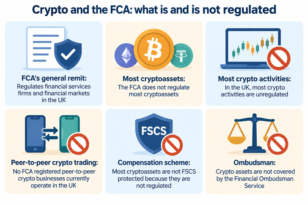 A diagram showing the small circle of crypto activity the FCA regulates, inside the much larger circle of activity it does not