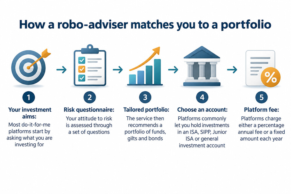 A phone screen showing the kind of risk questionnaire a robo-adviser asks before recommending a portfolio