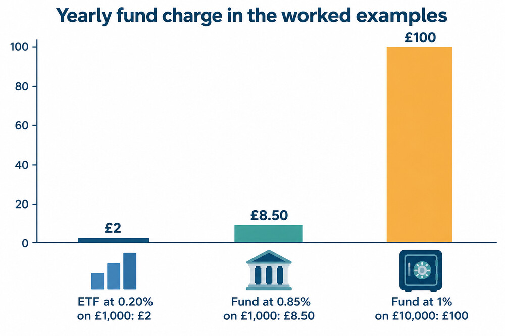 A bar chart comparing yearly cost in pounds for the worked examples