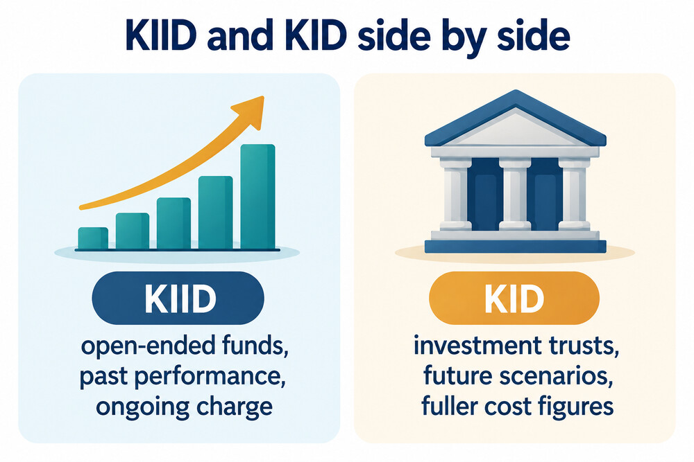A side-by-side comparison of what a KIID and a KID show