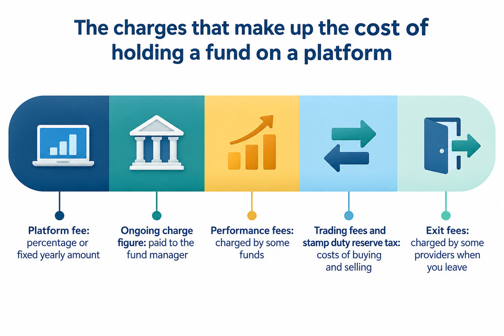 How the total cost of a fund investment on a platform builds up from separate charges