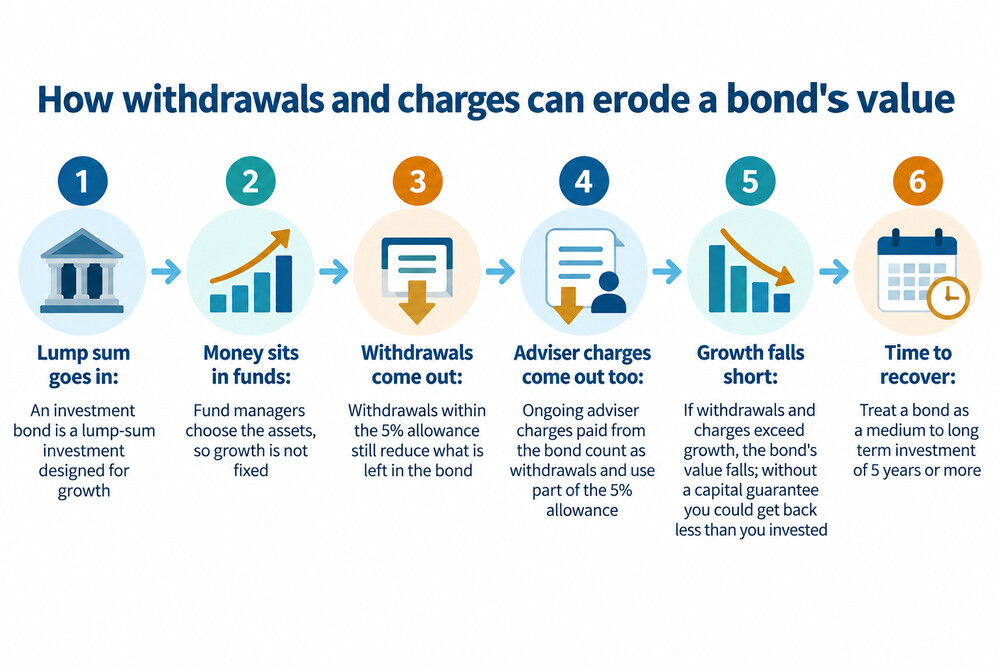 A chart showing how regular withdrawals from a bond can erode the original capital over time