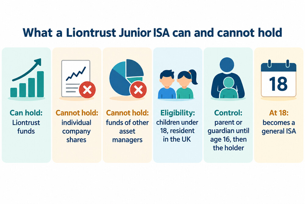 A comparison of what a Liontrust Junior ISA can and cannot hold