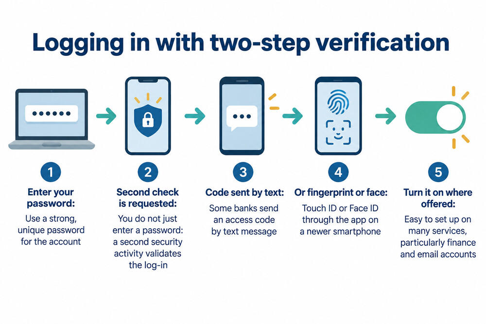 A phone screen showing a six-digit verification code being sent after a password has been entered