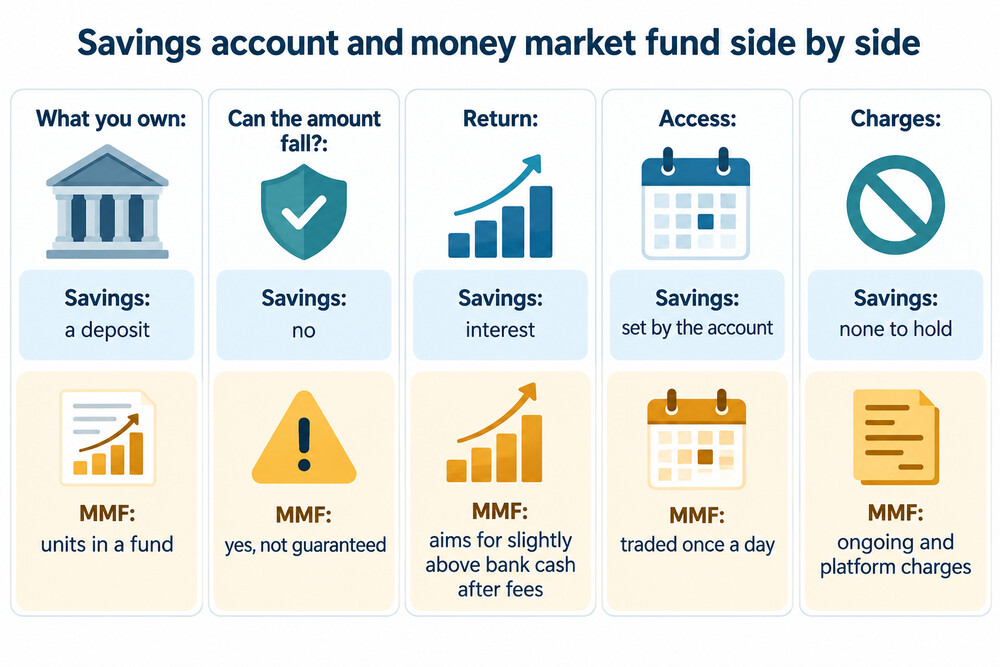 Side-by-side comparison of a savings account and a money market fund